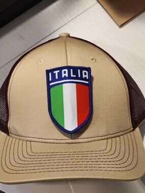 ITALIA Patched Khaki/Maroon Mesh Snapback Trucker Hat